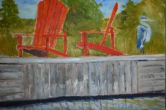 Dock, Chairs, Heron